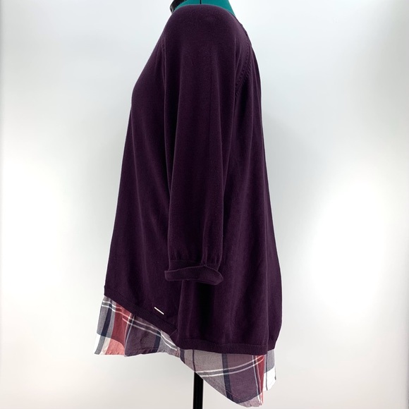 Coupe Collection Purple and Plaid Layered Look 3/4 Sleeve Sweater, Large - Picture 5 of 15